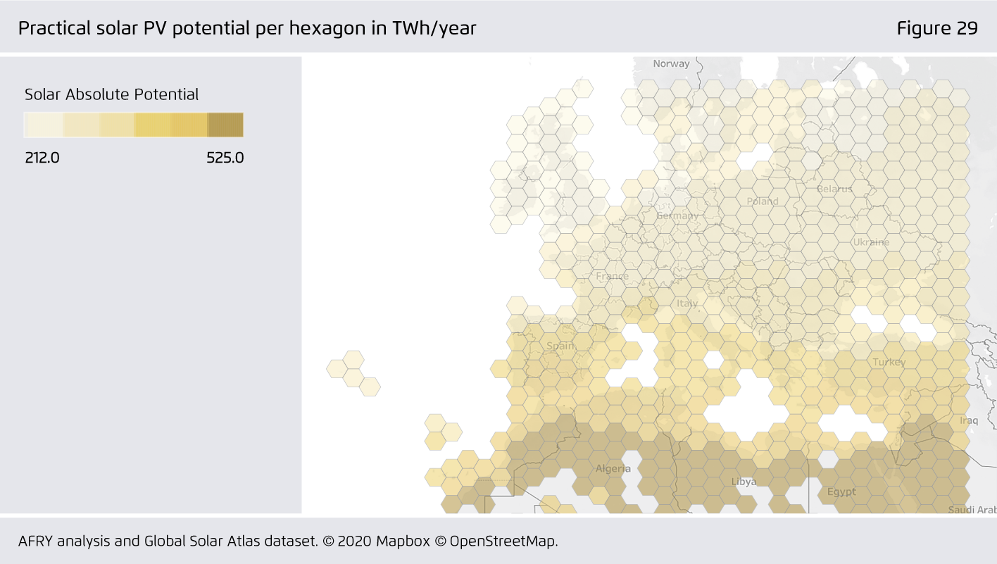 Preview for Practical solar PV potential per hexagon in TWh/year