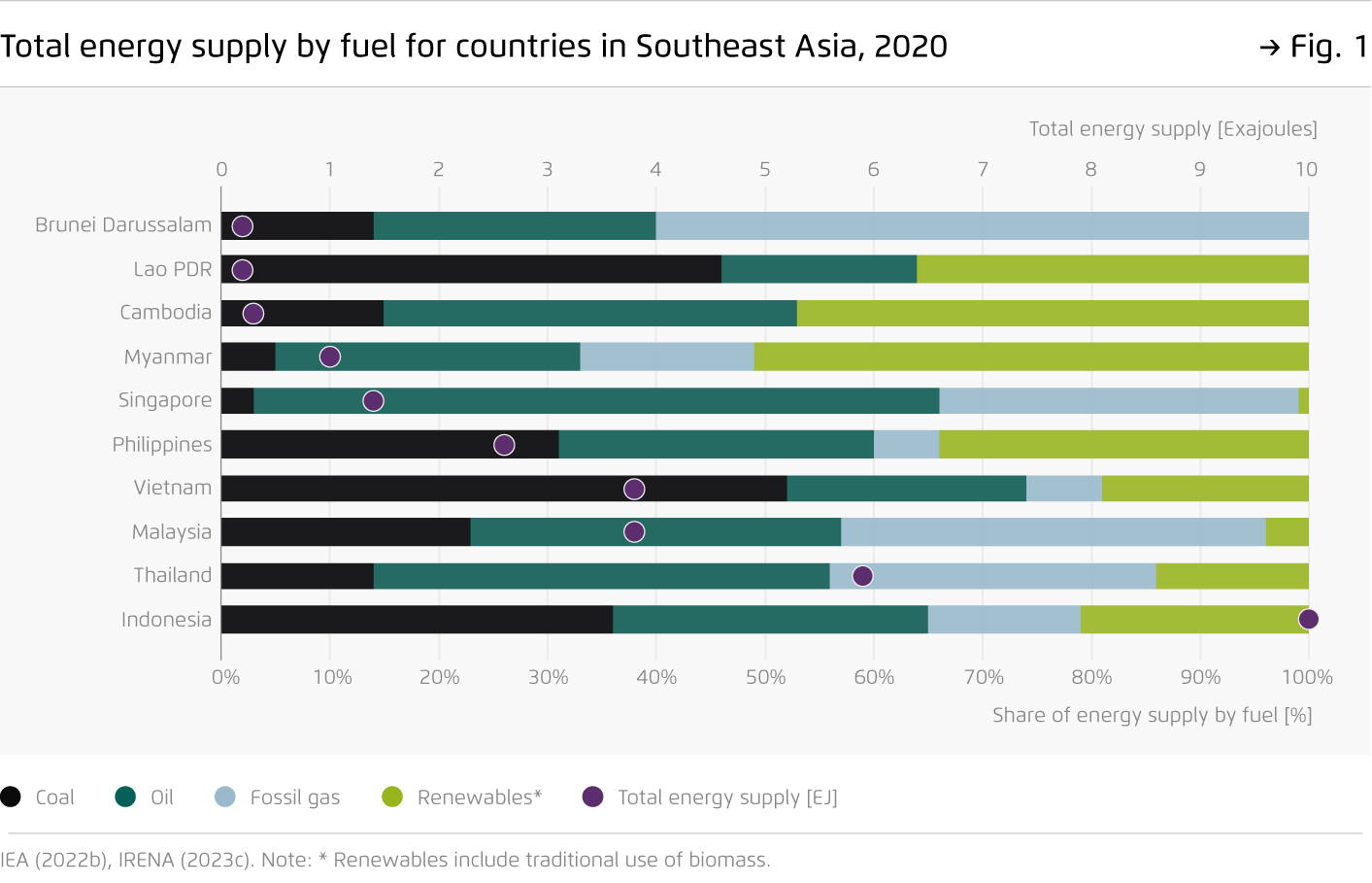 Preview for Total energy supply by fuel for countries in Southeast Asia, 2020