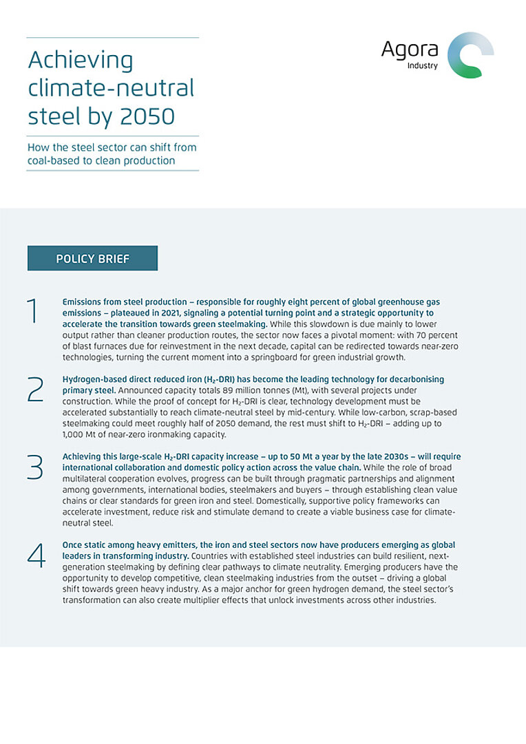 Achieving climate-neutral steel by 2050 